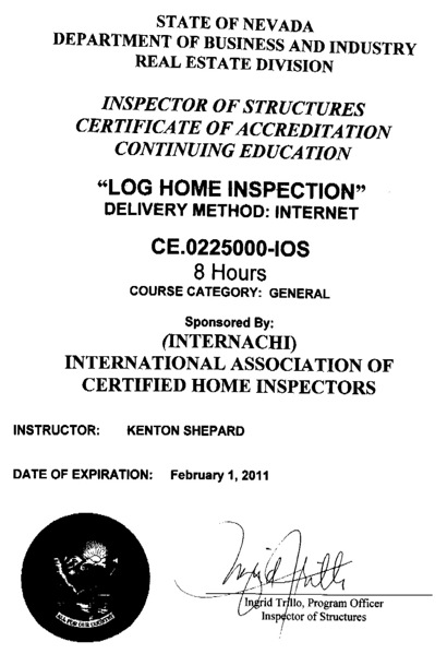  - nevada-approved-log-home-inspection-course