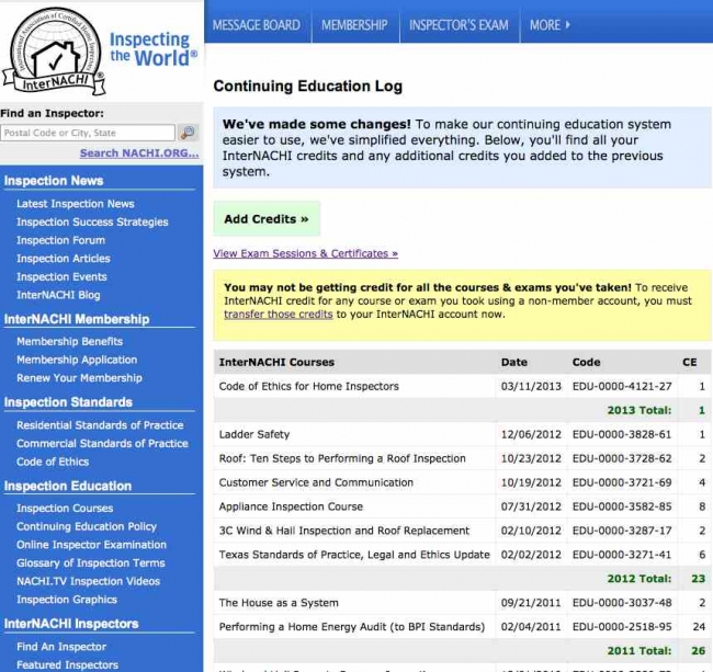 Online Continuing Education Log for Every Member - InterNACHI